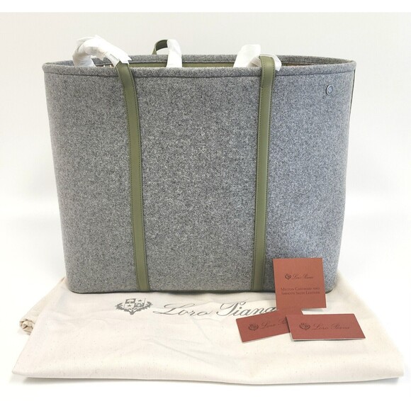 Loro Piana Women's XL Carry Everything Tote Melton Cashmere Leather Shopper Bag - Picture 5 of 7